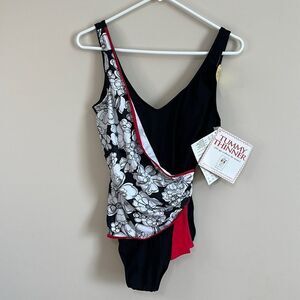 NWT It Figures | QVC Floral Black Swimsuit TUMMY THINNER